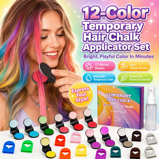 🔥40% OFF!🌈🎨 12-Color Temporary Hair Chalk Applicator Set – Perfect for Parties, Festivals & Holiday Looks| Devareon®