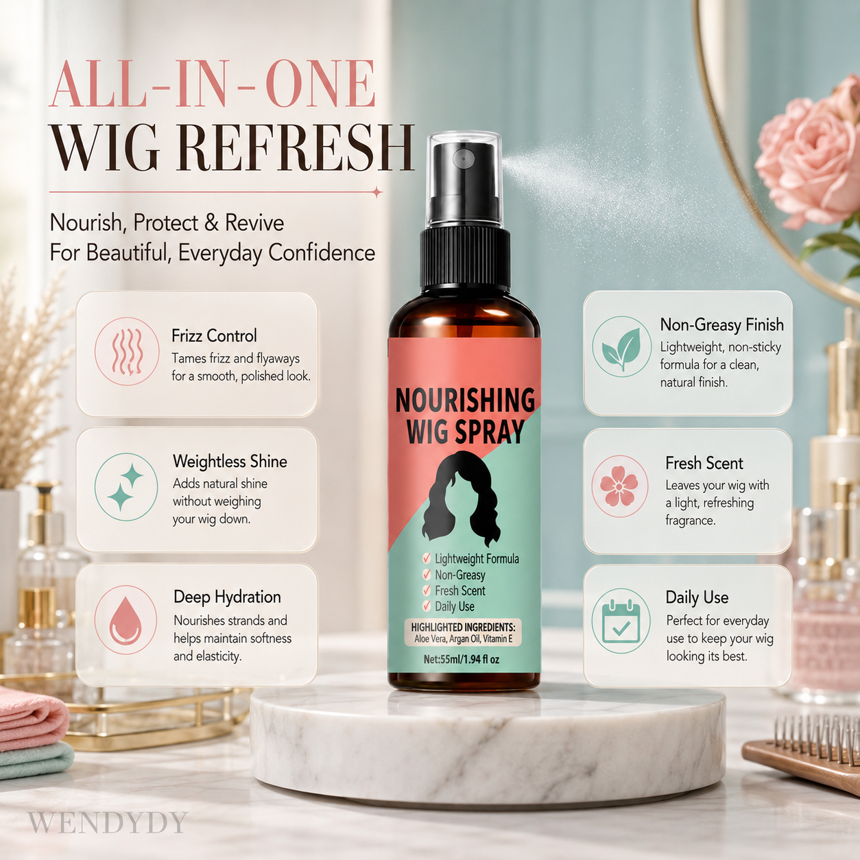 Devareon® 🥳 Lightweight No-Rinse Nourishing Wig Spray