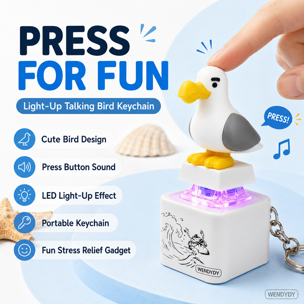 Devareon® ✨Mine Little Bird Voice-Activated Light-Up Electronic Keychain: Squeeze-to-Play Duck-Shaped Creative Keychain