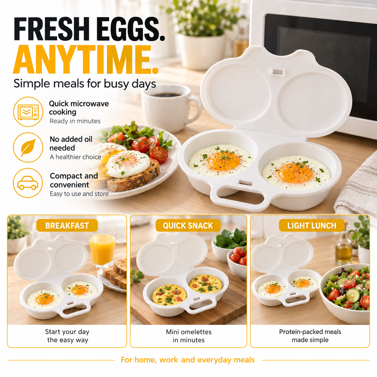 🥳2026 HOT SALE🎁 BUY 2 GET 1 FREE!💥2-Minute Breakfast Made Easy!⏱️No Oil, No Mess, Multi-Use Microwave Egg Poacher | Devareon®