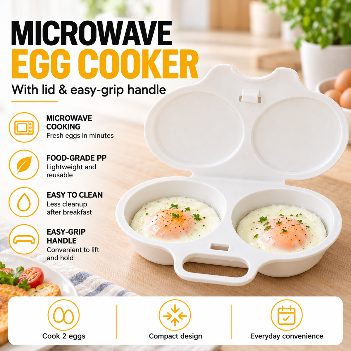 🥳2026 HOT SALE🎁 BUY 2 GET 1 FREE!💥2-Minute Breakfast Made Easy!⏱️No Oil, No Mess, Multi-Use Microwave Egg Poacher | Devareon®