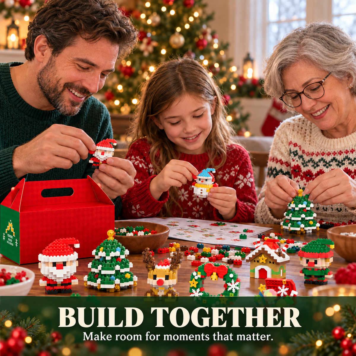 🧩🎅 Christmas Countdown Sale!🎁40% OFF | 🎄12-Piece Mini Christmas Building Blocks Set | 12 Festive Designs to Build Together & Display at Home 🧱| Devareon®