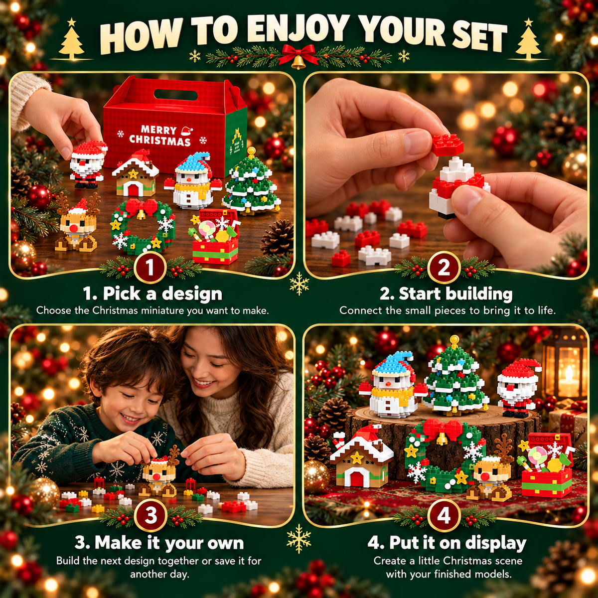 🧩🎅 Christmas Countdown Sale!🎁40% OFF | 🎄12-Piece Mini Christmas Building Blocks Set | 12 Festive Designs to Build Together & Display at Home 🧱| Devareon®
