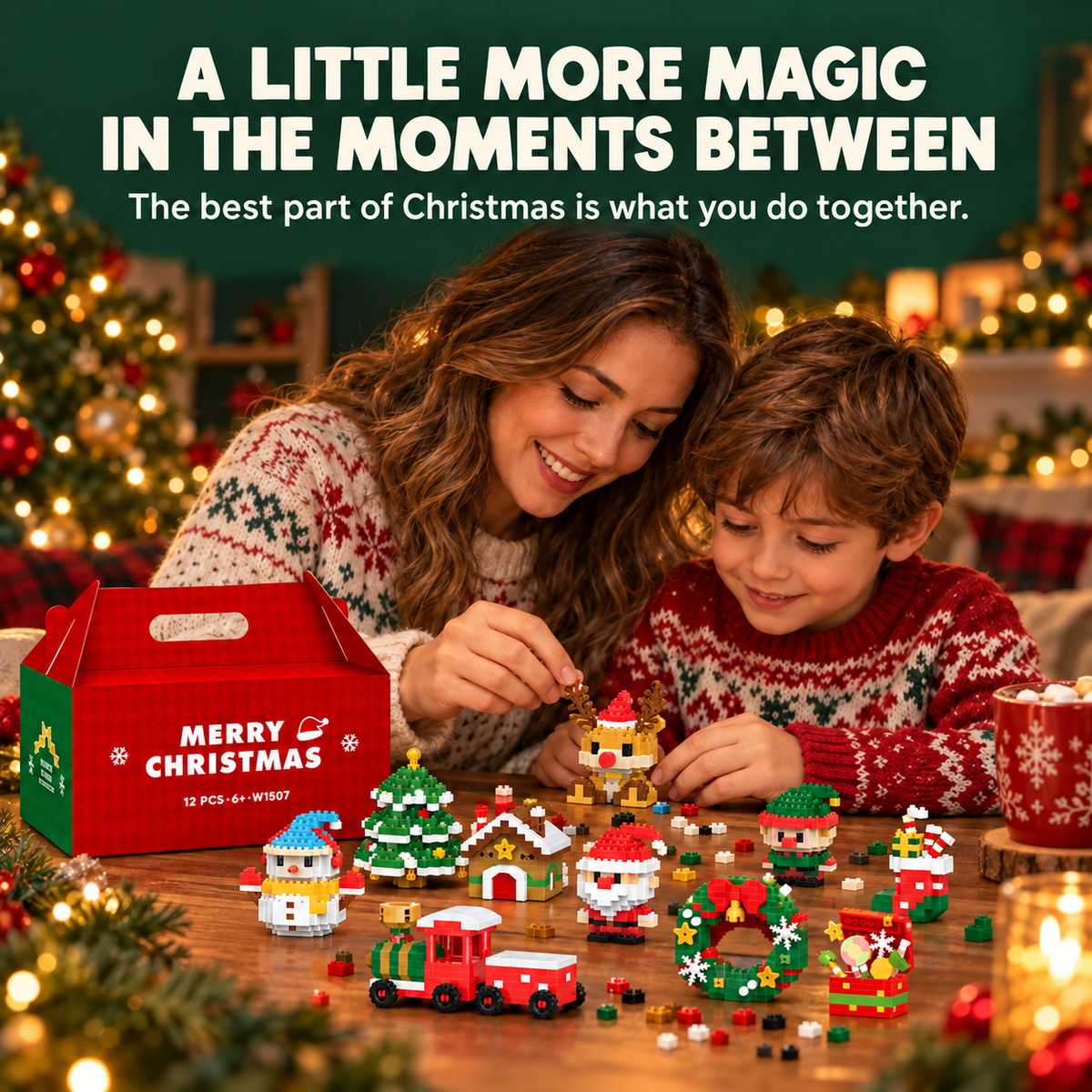 🧩🎅 Christmas Countdown Sale!🎁40% OFF | 🎄12-Piece Mini Christmas Building Blocks Set | 12 Festive Designs to Build Together & Display at Home 🧱| Devareon®