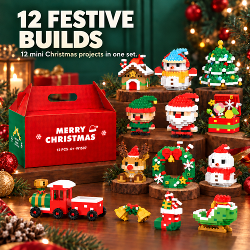 🧩🎅 Christmas Countdown Sale!🎁40% OFF | 🎄12-Piece Mini Christmas Building Blocks Set | 12 Festive Designs to Build Together & Display at Home 🧱| Devareon®