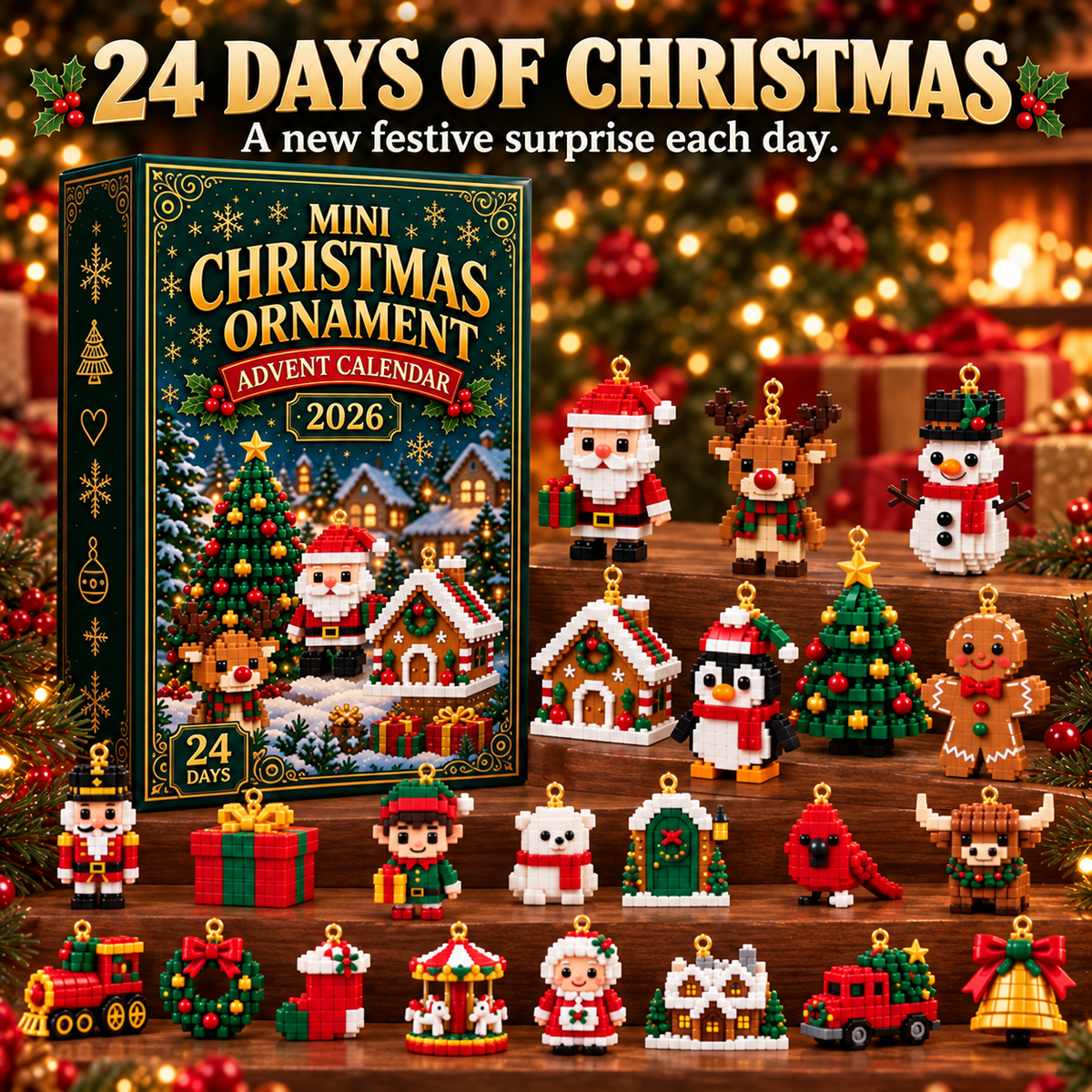 🎅 Last Day to Save 40%🎄24-Day Christmas Advent Calendar – 24 Buildable Ornaments for Kids, Family Fun & Holiday Decor | Devareon®