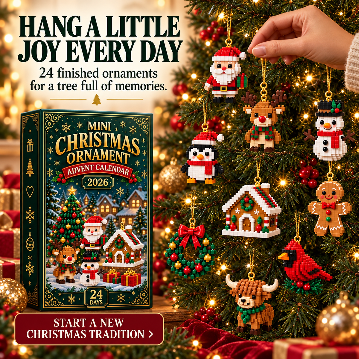 🎅 Last Day to Save 40%🎄24-Day Christmas Advent Calendar – 24 Buildable Ornaments for Kids, Family Fun & Holiday Decor | Devareon®