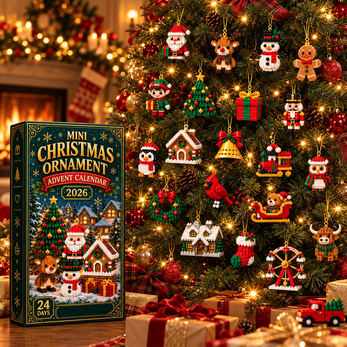🎅 Last Day to Save 40%🎄24-Day Christmas Advent Calendar – 24 Buildable Ornaments for Kids, Family Fun & Holiday Decor | Devareon®