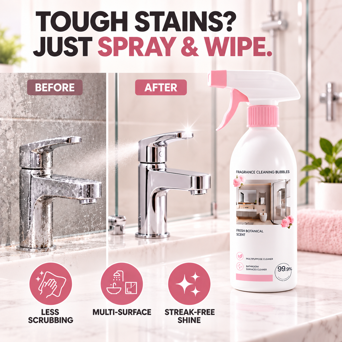 🌸Multi-Purpose Bathroom Cleaner Spray🫧Powerful Dirt & Grime Removal, Less Scrubbing — Shower, Tile & Glass Cleaner | Devareon®