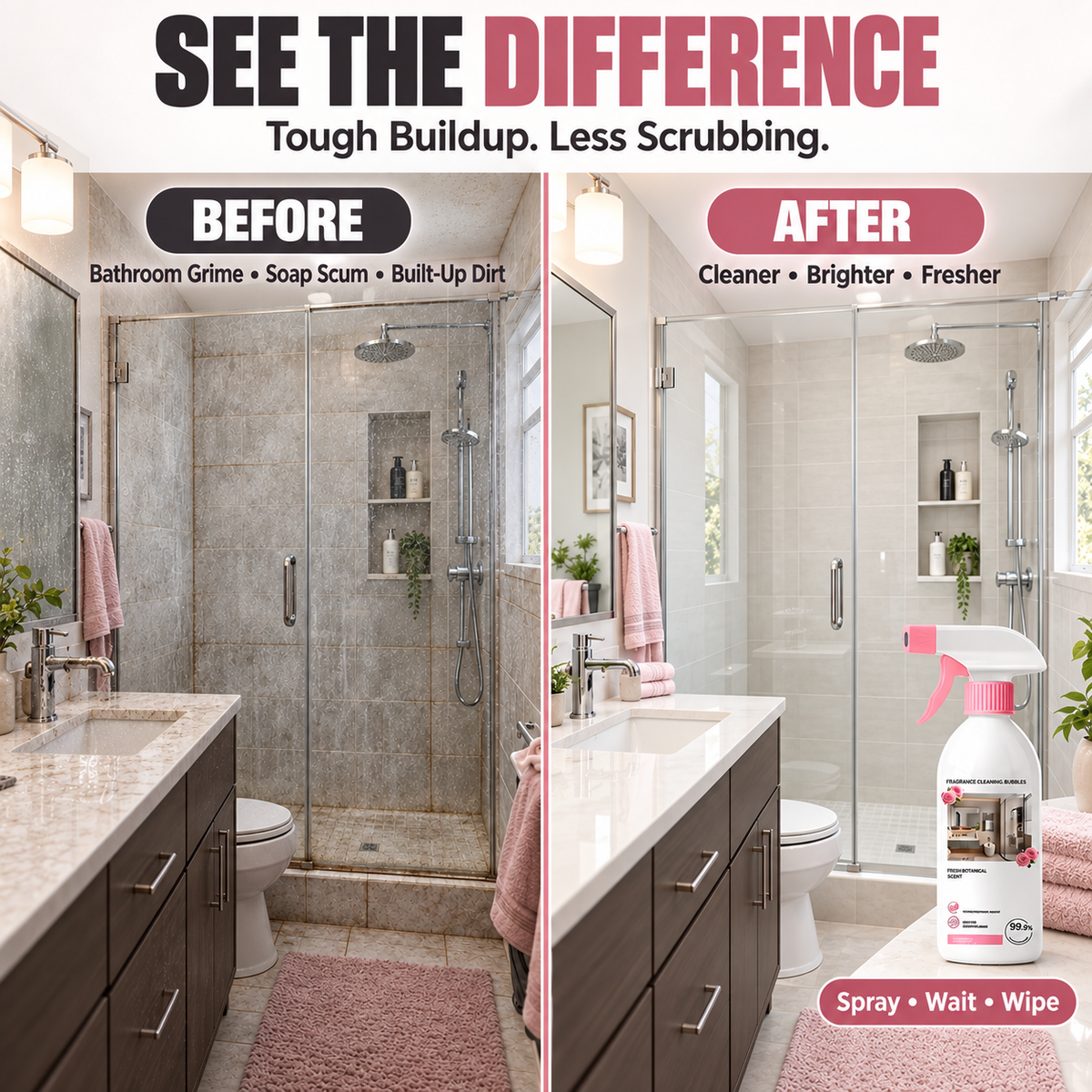 🌸Multi-Purpose Bathroom Cleaner Spray🫧Powerful Dirt & Grime Removal, Less Scrubbing — Shower, Tile & Glass Cleaner | Devareon®