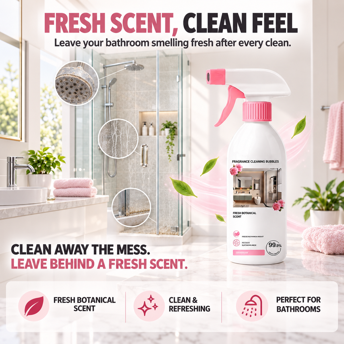 🌸Multi-Purpose Bathroom Cleaner Spray🫧Powerful Dirt & Grime Removal, Less Scrubbing — Shower, Tile & Glass Cleaner | Devareon®
