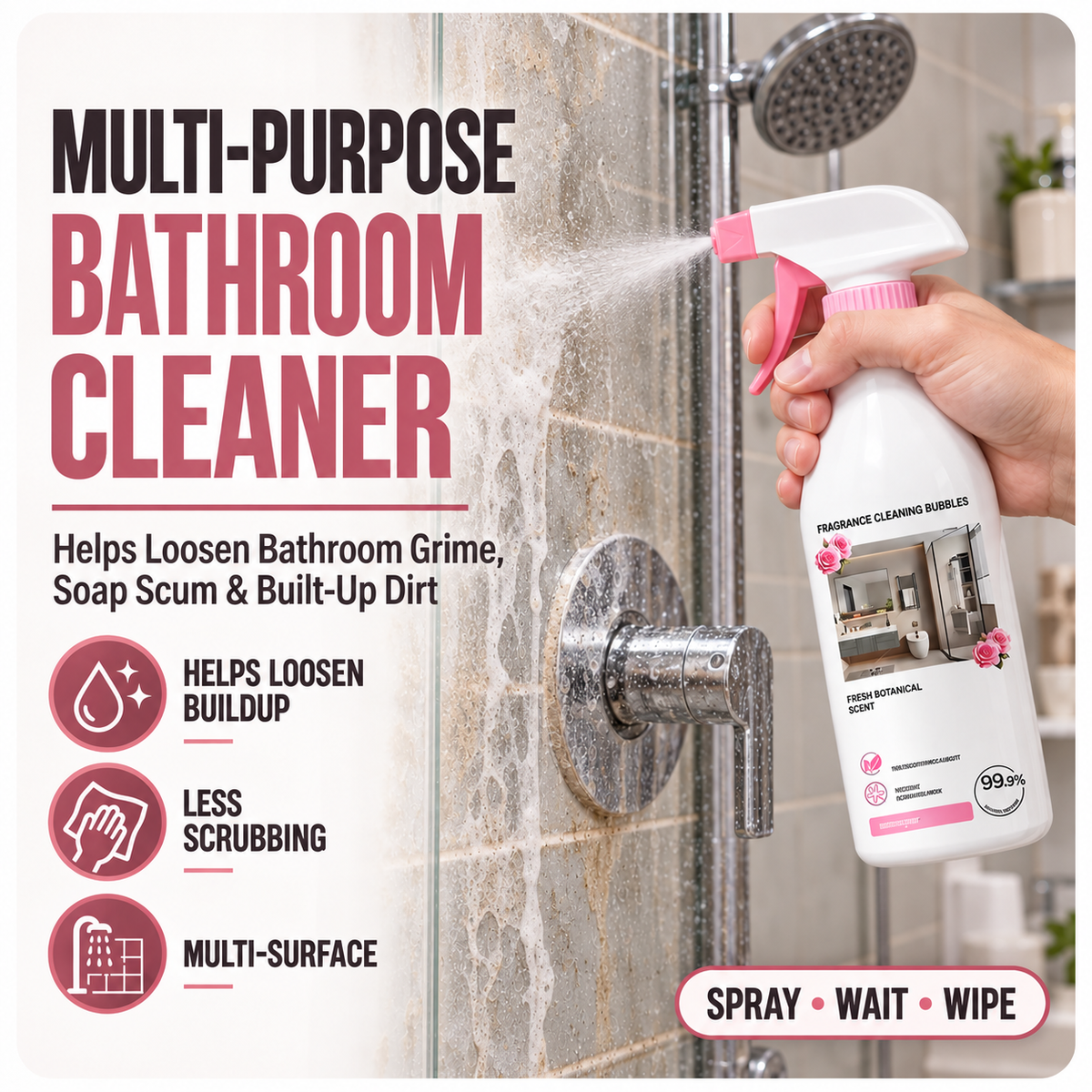 🌸Multi-Purpose Bathroom Cleaner Spray🫧Powerful Dirt & Grime Removal, Less Scrubbing — Shower, Tile & Glass Cleaner | Devareon®