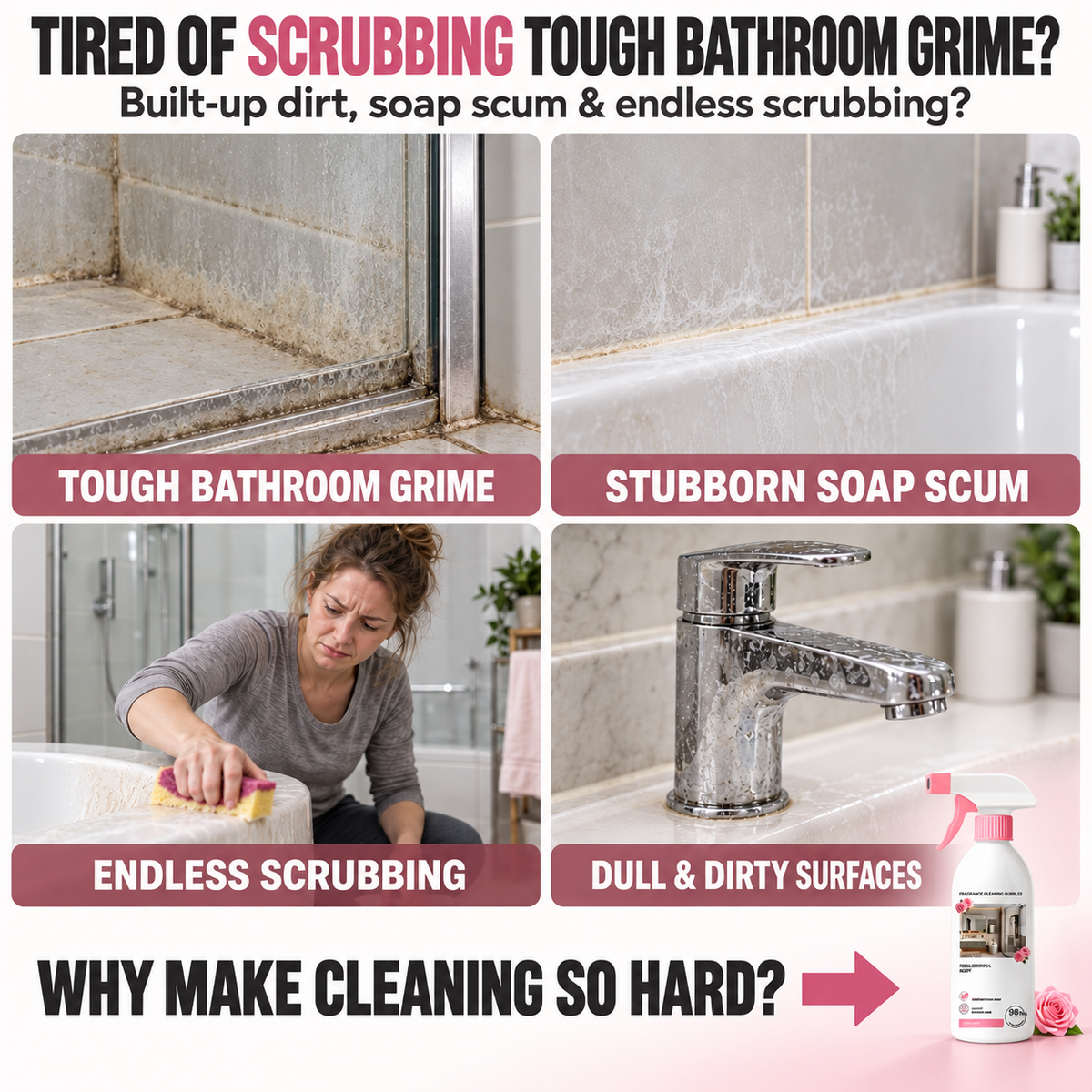 🌸Multi-Purpose Bathroom Cleaner Spray🫧Powerful Dirt & Grime Removal, Less Scrubbing — Shower, Tile & Glass Cleaner | Devareon®