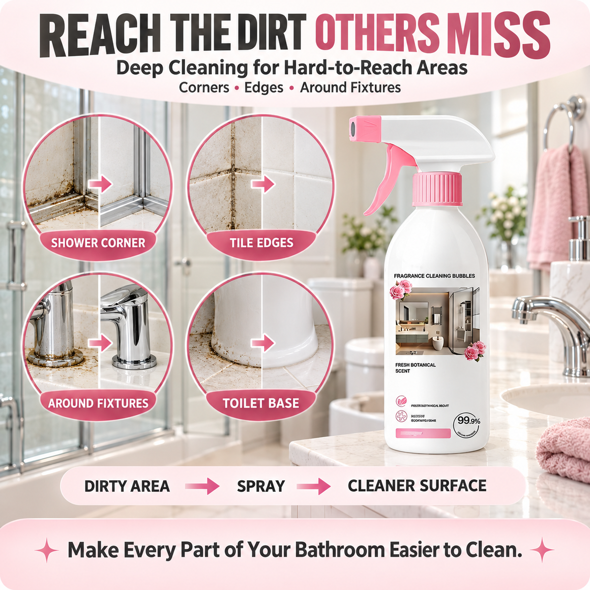 🌸Multi-Purpose Bathroom Cleaner Spray🫧Powerful Dirt & Grime Removal, Less Scrubbing — Shower, Tile & Glass Cleaner | Devareon®