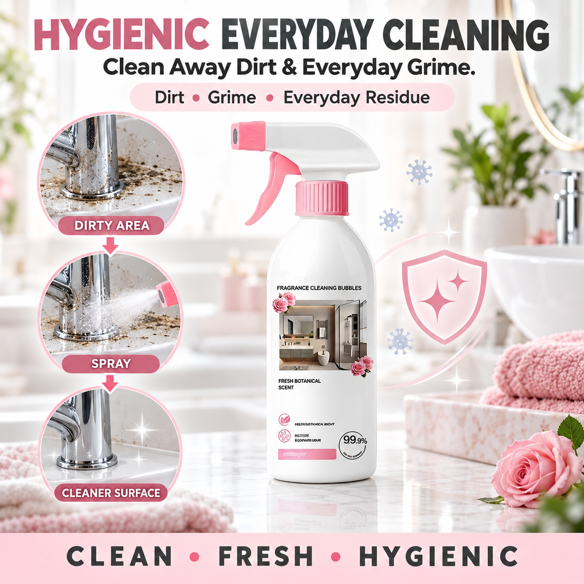 🌸Multi-Purpose Bathroom Cleaner Spray🫧Powerful Dirt & Grime Removal, Less Scrubbing — Shower, Tile & Glass Cleaner | Devareon®