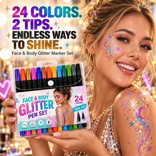 🎉NEW FOR 2026! 🎁24-Color Face & Body Glitter Marker Set with Dual Tips🎨DIY Halloween & Christmas Looks 🎊 | Devareon®
