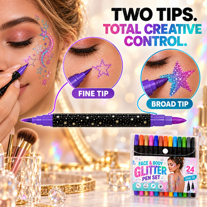 🎉NEW FOR 2026! 🎁24-Color Face & Body Glitter Marker Set with Dual Tips🎨DIY Halloween & Christmas Looks 🎊 | Devareon®