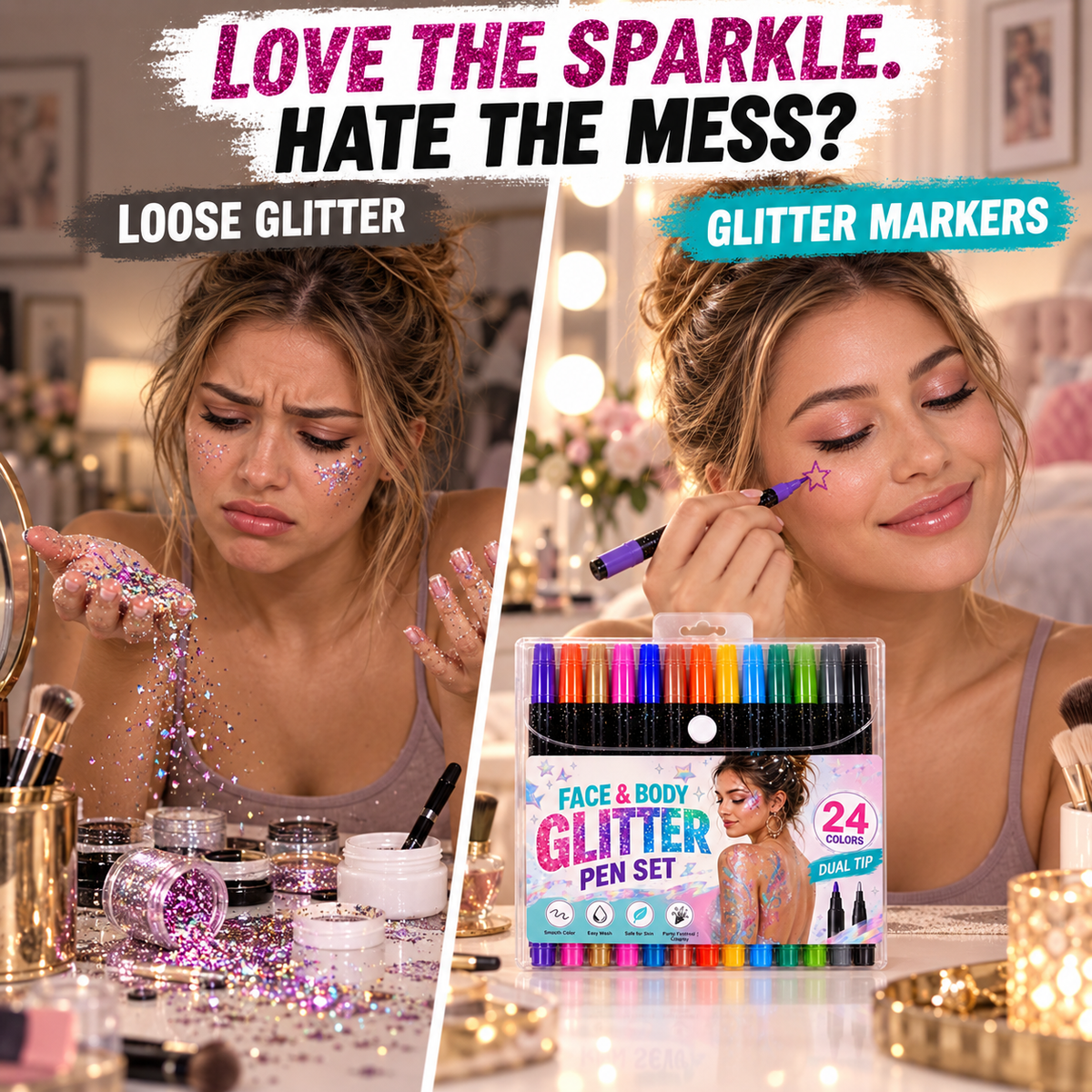 🎉NEW FOR 2026! 🎁24-Color Face & Body Glitter Marker Set with Dual Tips🎨DIY Halloween & Christmas Looks 🎊 | Devareon®