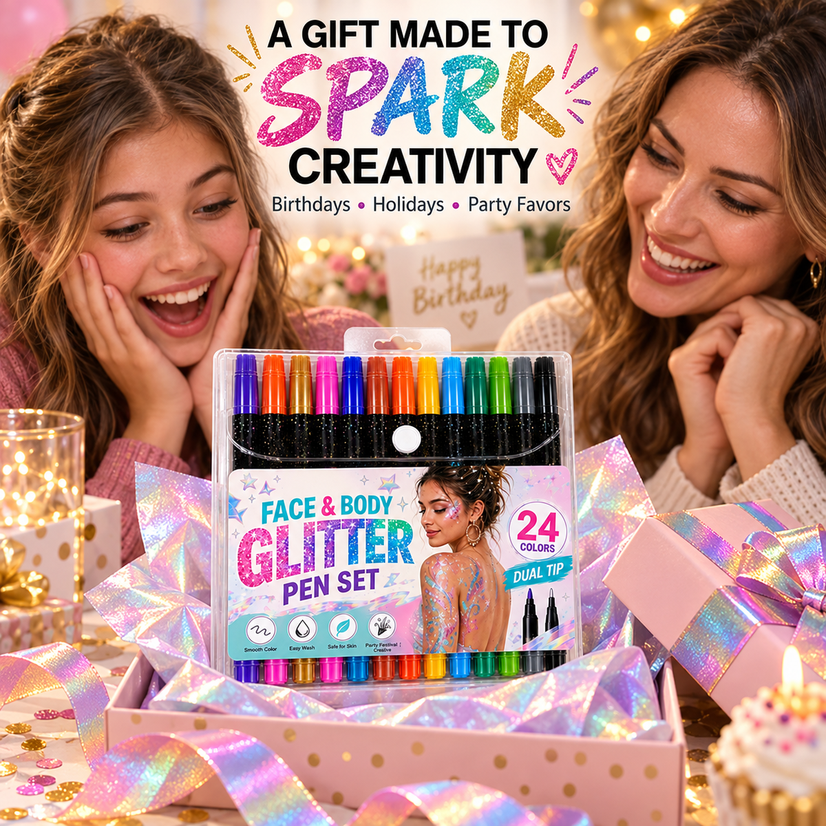 🎉NEW FOR 2026! 🎁24-Color Face & Body Glitter Marker Set with Dual Tips🎨DIY Halloween & Christmas Looks 🎊 | Devareon®
