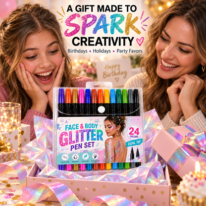🎉NEW FOR 2026! 🎁24-Color Face & Body Glitter Marker Set with Dual Tips🎨DIY Halloween & Christmas Looks 🎊 | Devareon®
