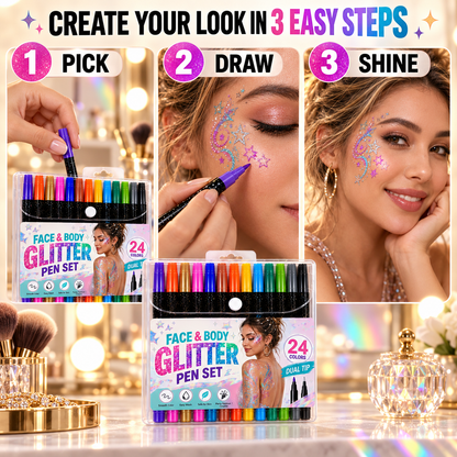 🎉NEW FOR 2026! 🎁24-Color Face & Body Glitter Marker Set with Dual Tips🎨DIY Halloween & Christmas Looks 🎊 | Devareon®