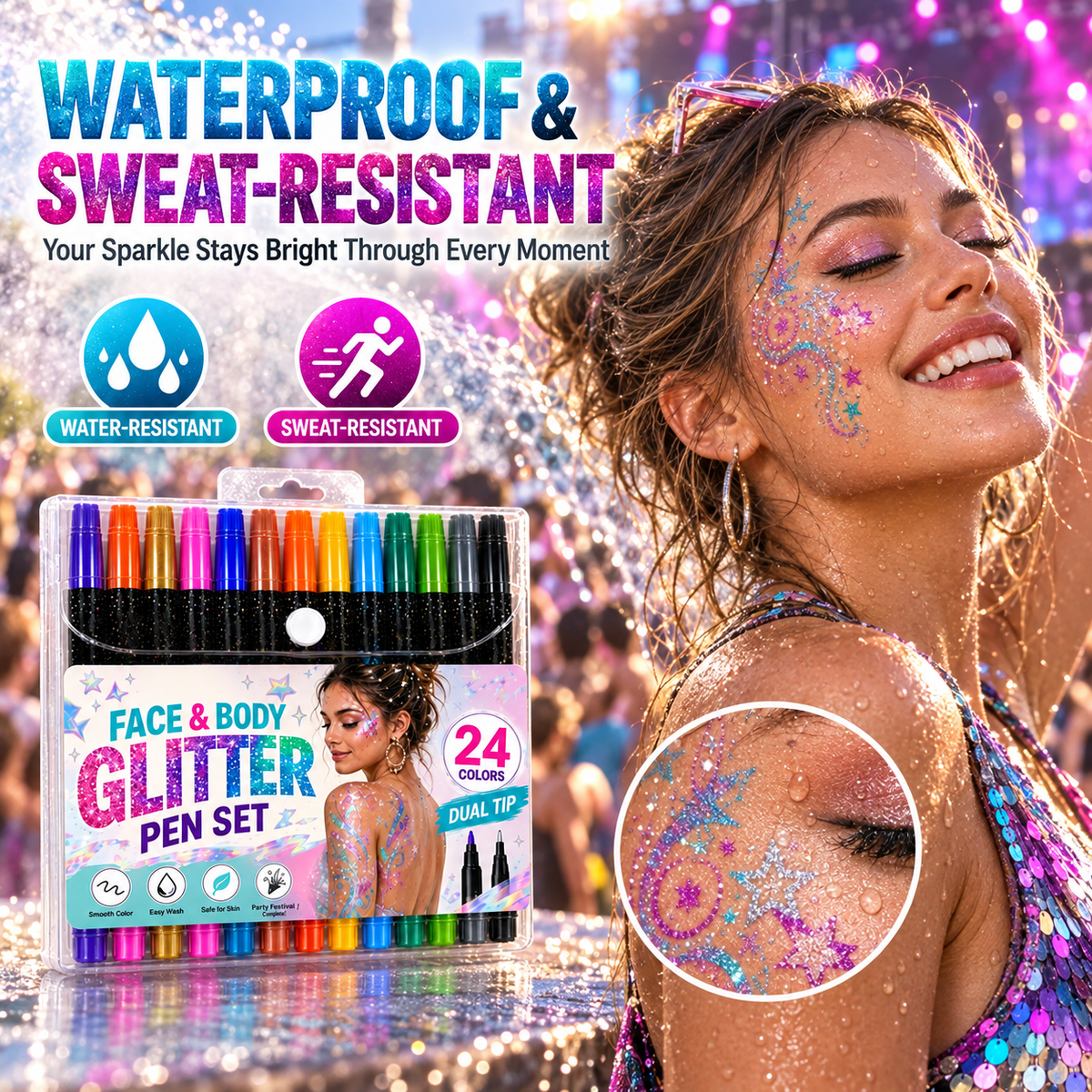 🎉NEW FOR 2026! 🎁24-Color Face & Body Glitter Marker Set with Dual Tips🎨DIY Halloween & Christmas Looks 🎊 | Devareon®