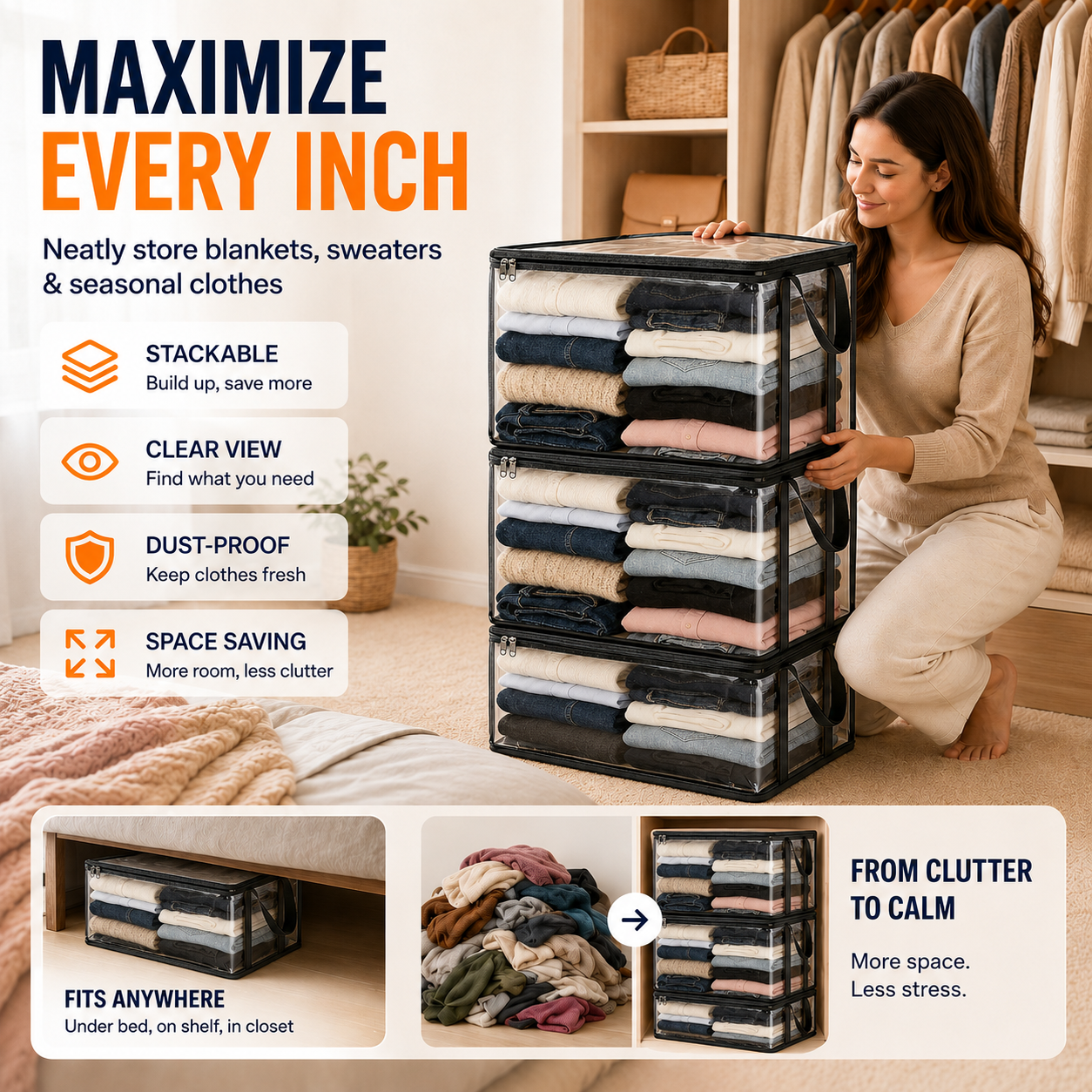 Devareon®⏰Final 40% OFF Sale🏠Clear Foldable Storage Box📦 Perfect for Clothes, Toys, Books & More ✨