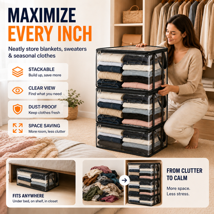 Devareon®⏰Final 40% OFF Sale🏠Clear Foldable Storage Box📦 Perfect for Clothes, Toys, Books & More ✨