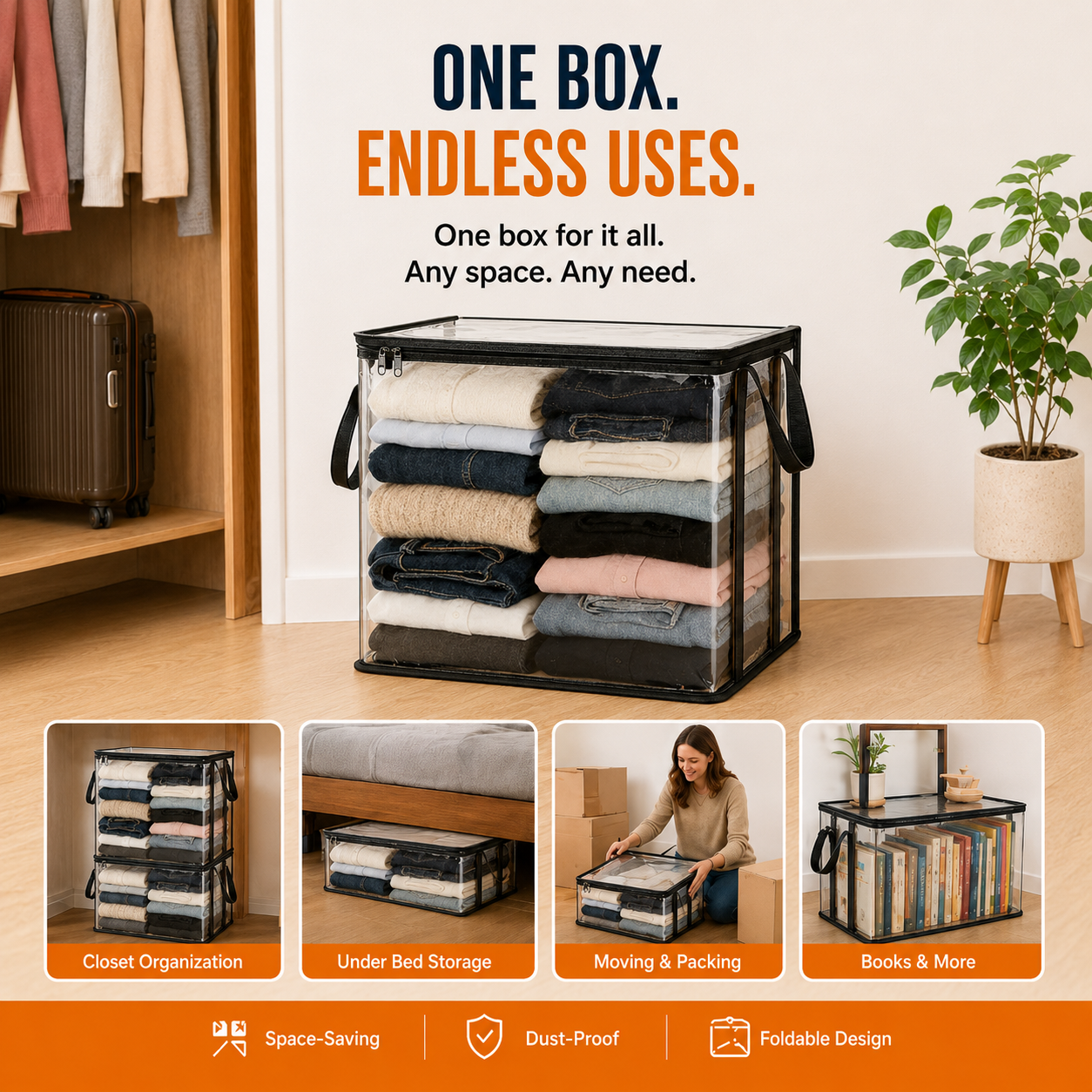Devareon®⏰Final 40% OFF Sale🏠Clear Foldable Storage Box📦 Perfect for Clothes, Toys, Books & More ✨