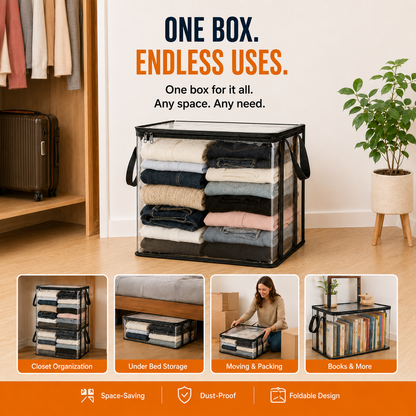 Devareon®⏰Final 40% OFF Sale🏠Clear Foldable Storage Box📦 Perfect for Clothes, Toys, Books & More ✨