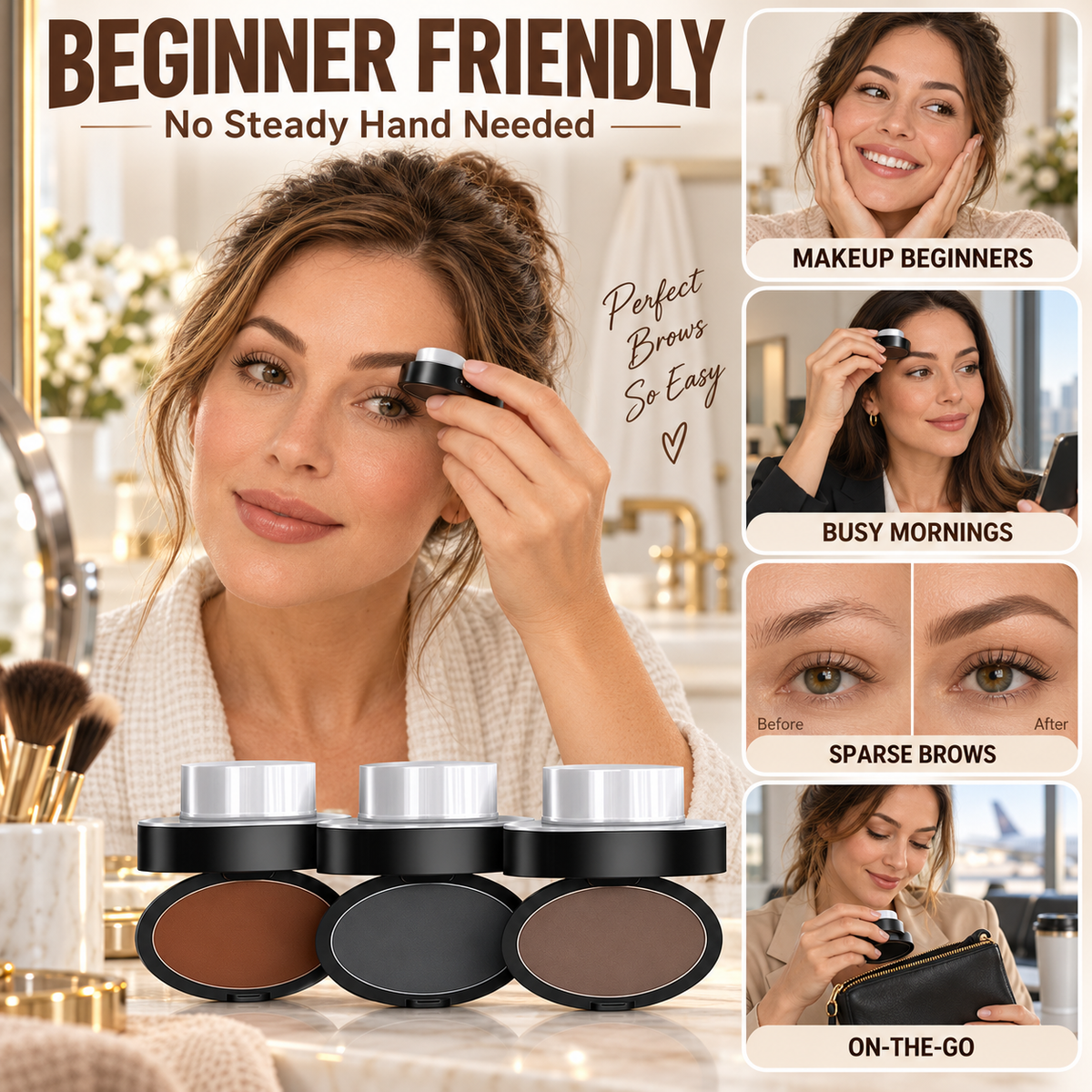 🎉 2026 Sale — 34K+ Sold! 💞 Eyebrow Stamp Powder — One-Press, Waterproof, 24H Long-Lasting Brows | Devareon®