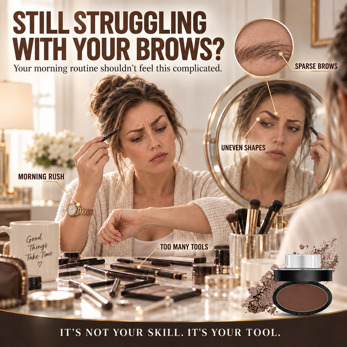 🎉 2026 Sale — 34K+ Sold! 💞 Eyebrow Stamp Powder — One-Press, Waterproof, 24H Long-Lasting Brows | Devareon®