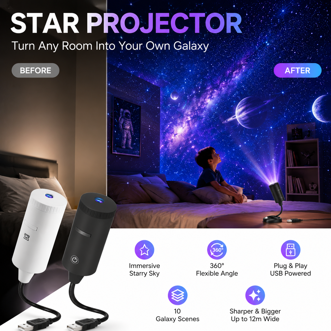 Devareon®2026 HOT SALE🥳💞Plug-and-Play HD Galaxy Projector Night Light🥳50,000+ Happy Users