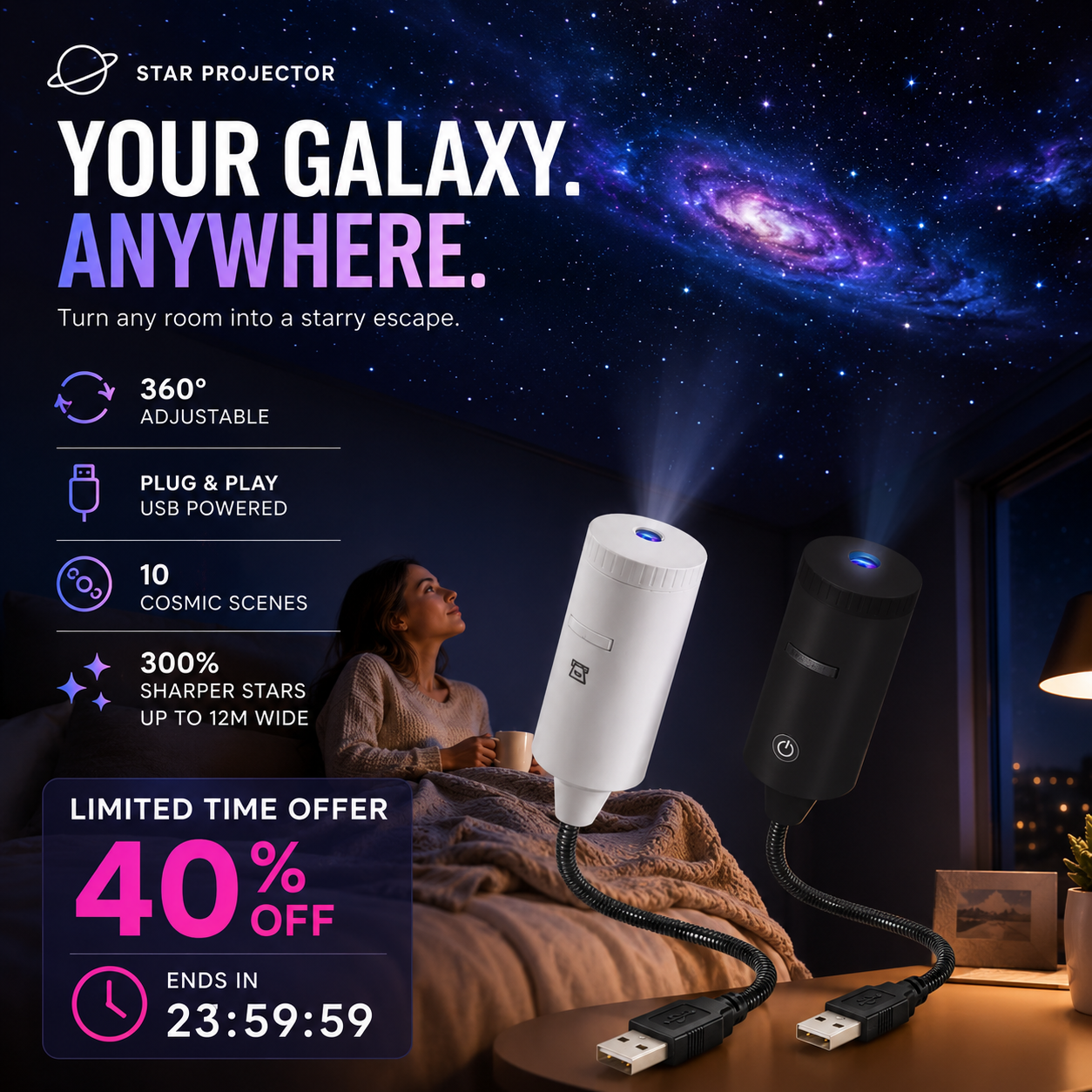 Devareon®2026 HOT SALE🥳💞Plug-and-Play HD Galaxy Projector Night Light🥳50,000+ Happy Users