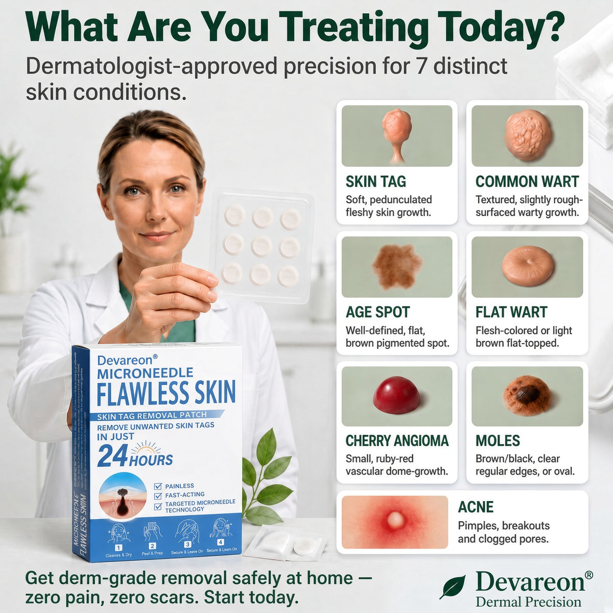 🌿Botanical Microneedle Hydrocolloid Patches — Targeted At-Home Skincare for Small Areas of Concern | For Moles, Acne, Flat Warts, Skin Tags, Wrinkles, Scars & Blemishes| Devareon®