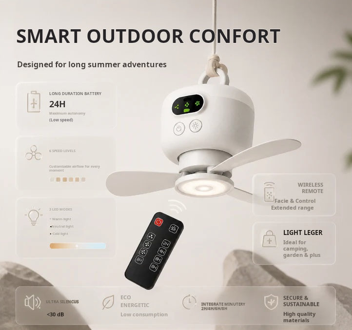 Devareon®⏳🔥LIMITED-TIME 50% OFF! 🌬️ Rechargeable Ceiling Fan with LED Light – Cool & Bright Anywhere ✨
