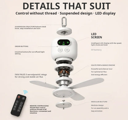 Devareon®⏳🔥LIMITED-TIME 50% OFF! 🌬️ Rechargeable Ceiling Fan with LED Light – Cool & Bright Anywhere ✨