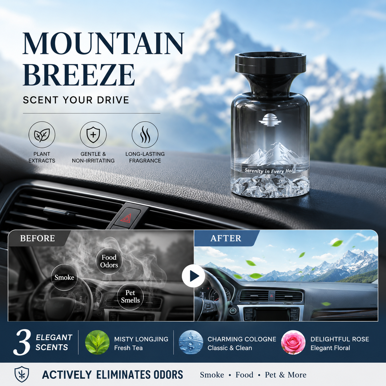 Devareon® 🥳 40% OFF!🚗 110ml Long-Lasting Car Air Freshener – Natural plant extracts, eliminates smoke & pet odours. Weeks of freshness. Mountain design. Breath easy! 💨✨