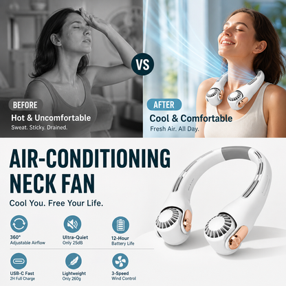 Devareon® 🥳2026 HOT SALE🥳💞50K+ SOLD!🍃 Neck Air Conditioner Fan – Ultra‑quiet, 360° rotating, 3 speeds. Hands‑free cooling, long battery. Summer essential! 😎🌬️