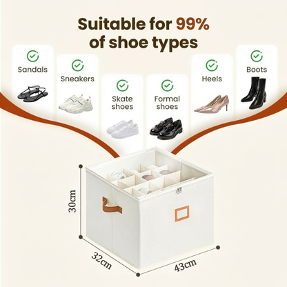 Devareon®🔥Oxford Fabric Foldable Design Shoe Organizer, Storage Box– Large Capacity, Dustproof & Breathable for Closet & Bedroom 🧺✨