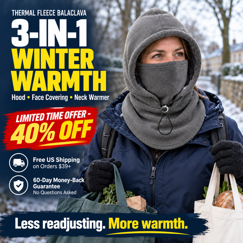 🎉 Limited-Time 40% OFF ❄️ 3-in-1 Windproof Thermal Fleece Balaclava | Adjustable Hood, Face Mask & Neck Warmer for Everyday Winter Comfort | Devareon®
