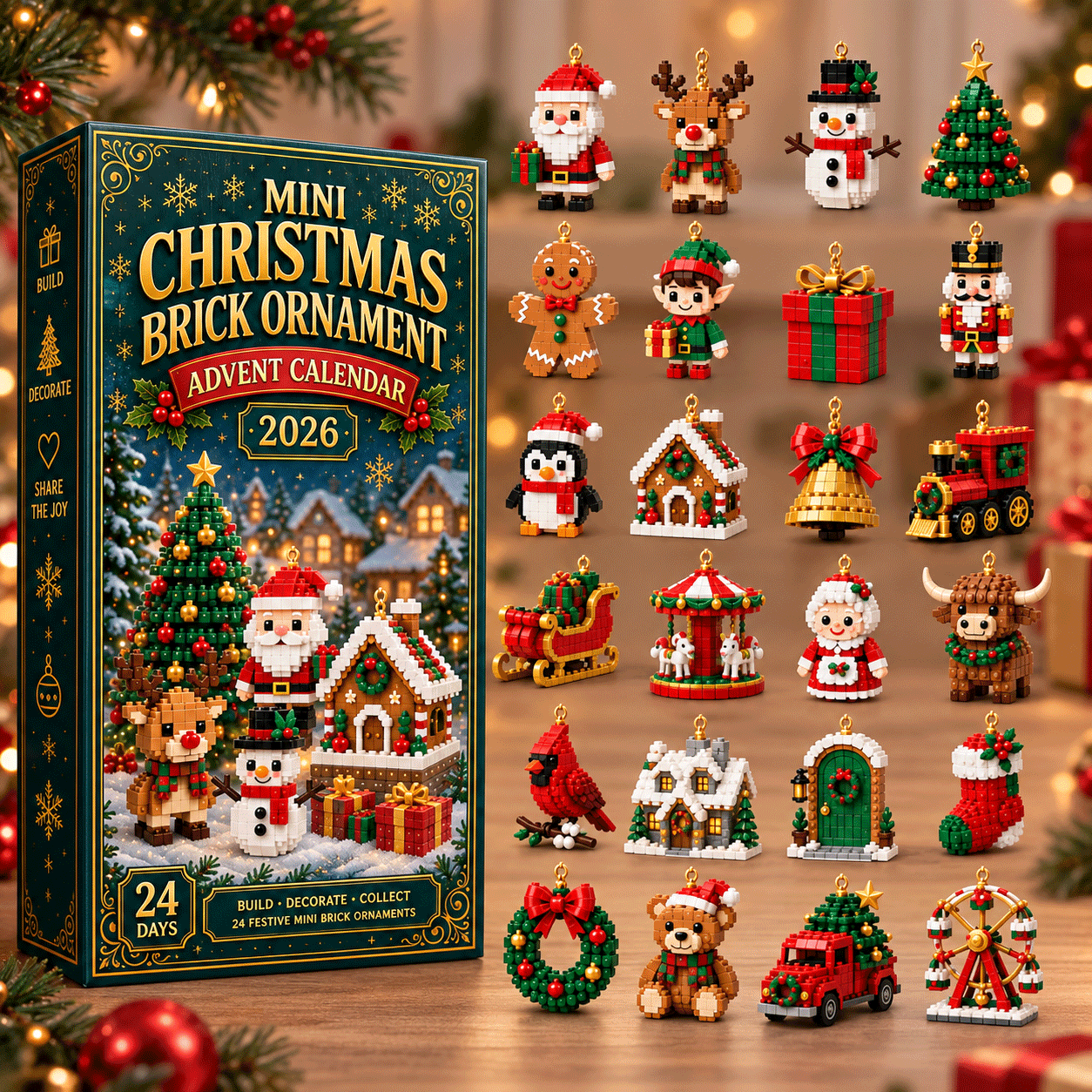 ⏳ Last day to save 40% – 🎄 24-Day Mini Christmas Ornament Advent Calendar | 24 unique festive buildable designs with hanging loops—perfect for decorating Christmas trees, wreaths, and holiday displays 🧱