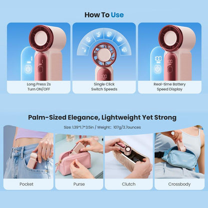 Devareon®🥳2026 HOT SALE🥳50K+ SOLD!❄️  Turbo Handheld Fan – 16900 RPM, 6 speeds, LED display. 3000mAh battery, 10.7hrs cooling. Pocket‑sized power!