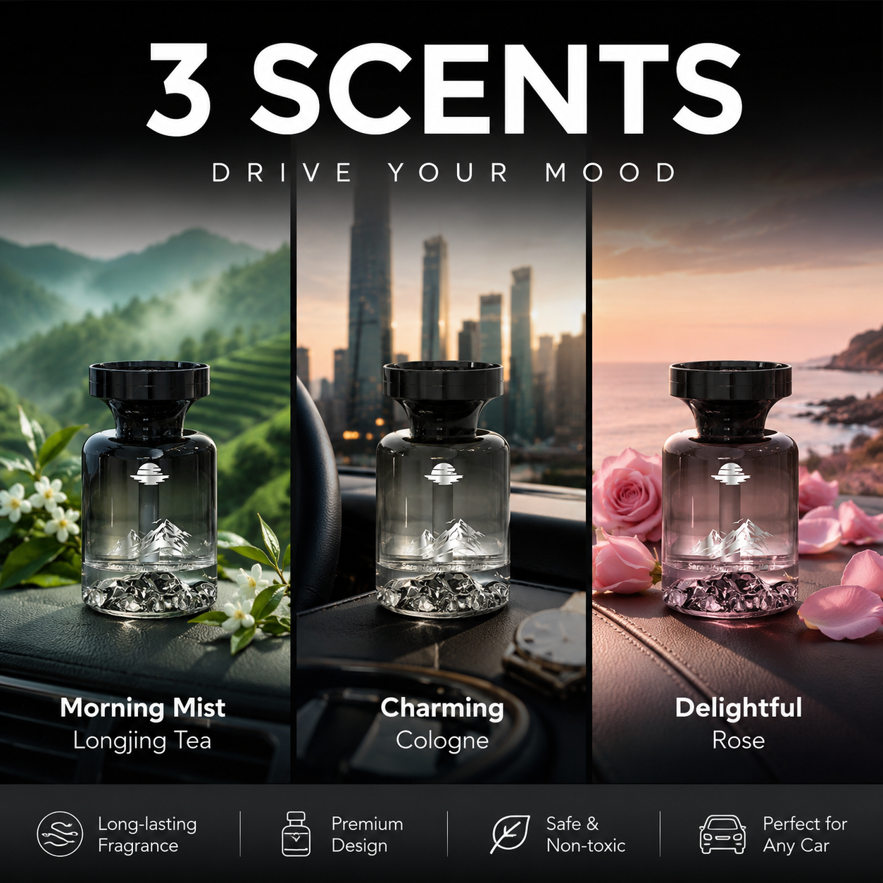 Devareon® 🥳 40% OFF!🚗 110ml Long-Lasting Car Air Freshener – Natural plant extracts, eliminates smoke & pet odours. Weeks of freshness. Mountain design. Breath easy! 💨✨