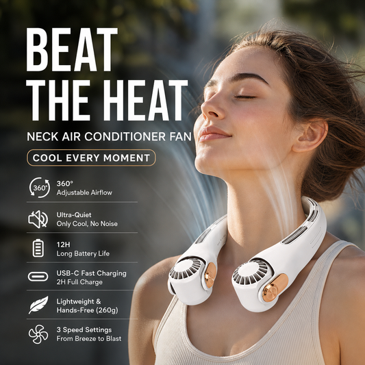 Devareon® 🥳2026 HOT SALE🥳💞50K+ SOLD!🍃 Neck Air Conditioner Fan – Ultra‑quiet, 360° rotating, 3 speeds. Hands‑free cooling, long battery. Summer essential! 😎🌬️