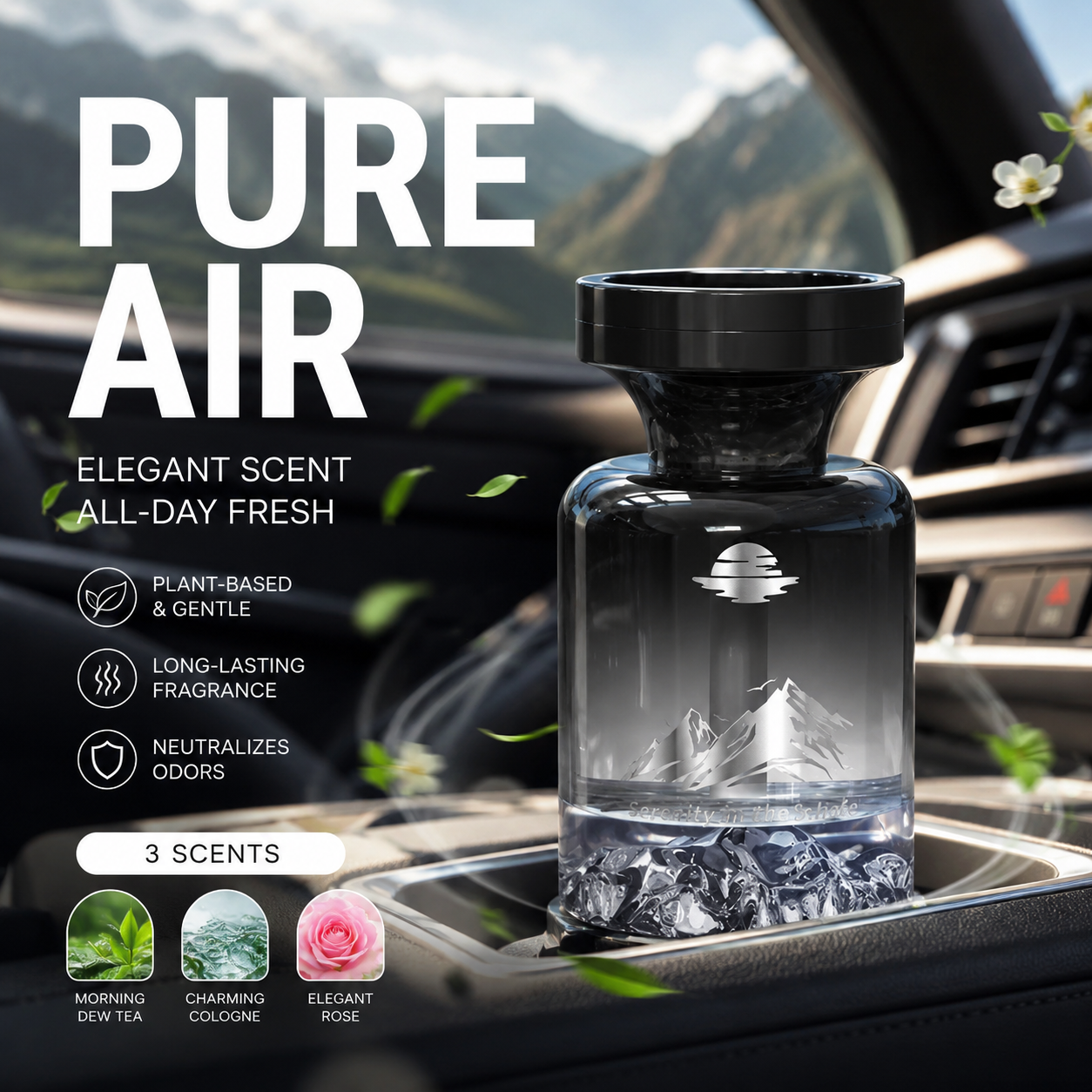 Devareon® 🥳 40% OFF!🚗 110ml Long-Lasting Car Air Freshener – Natural plant extracts, eliminates smoke & pet odours. Weeks of freshness. Mountain design. Breath easy! 💨✨