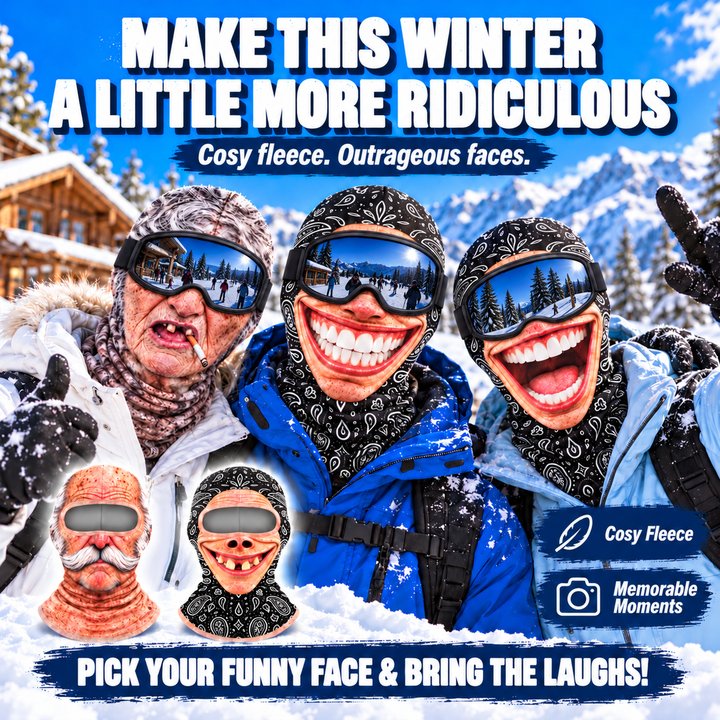 🤣❄️ Funny Realistic Face Ski Mask – Hilarious Winter Balaclava for Skiing, Snowboarding, Parties & Outdoor Fun! 🎿🔥| Devareon®