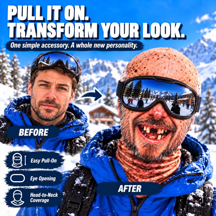 🤣❄️ Funny Realistic Face Ski Mask – Hilarious Winter Balaclava for Skiing, Snowboarding, Parties & Outdoor Fun! 🎿🔥| Devareon®