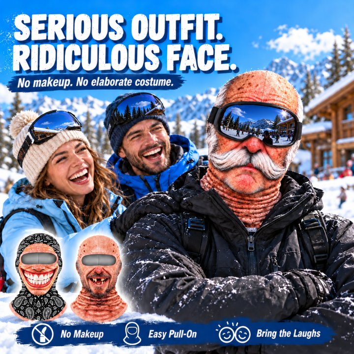 🤣❄️ Funny Realistic Face Ski Mask – Hilarious Winter Balaclava for Skiing, Snowboarding, Parties & Outdoor Fun! 🎿🔥| Devareon®