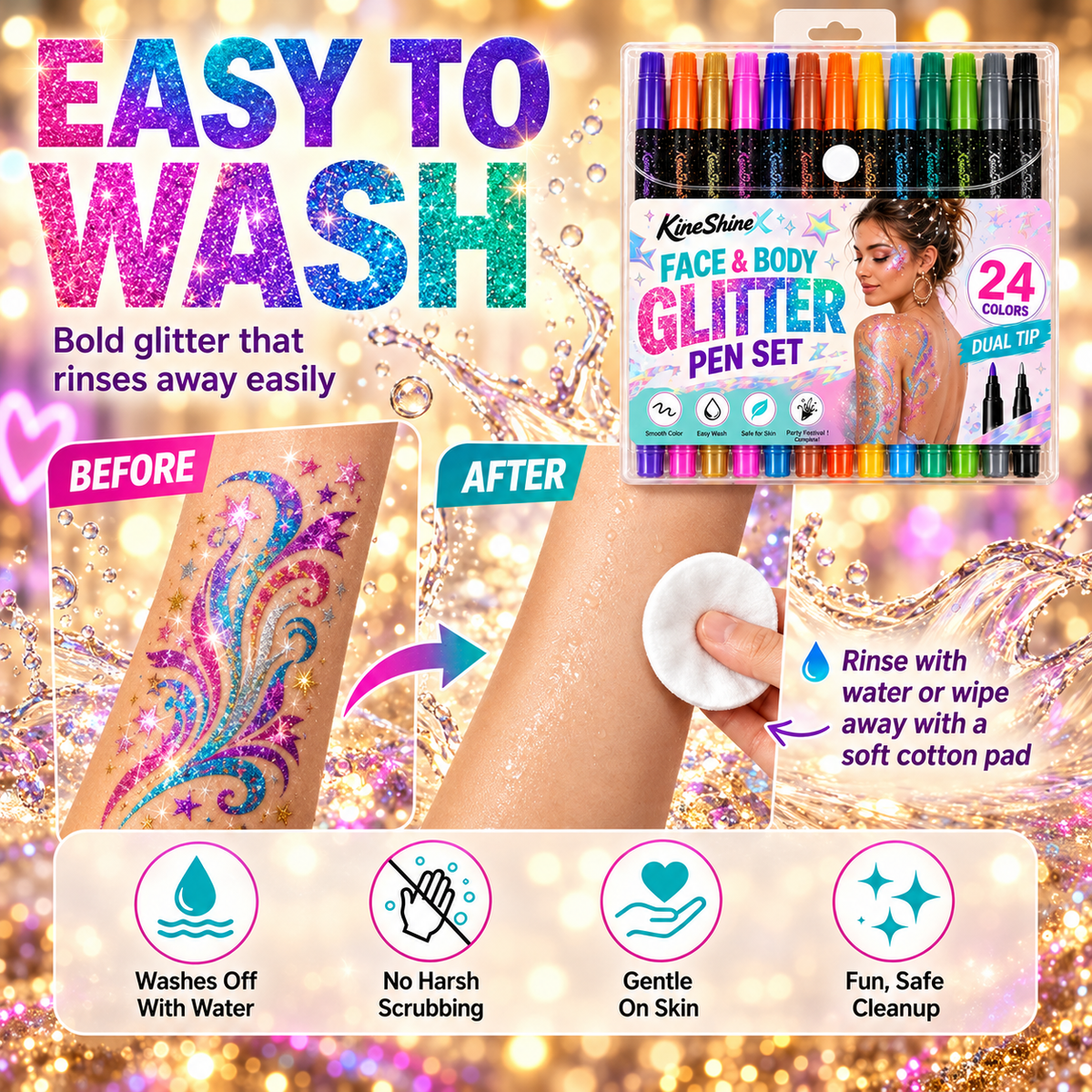 🎉NEW FOR 2026! 🎁24-Color Face & Body Glitter Marker Set with Dual Tips🎨DIY Halloween & Christmas Looks 🎊 | Devareon®